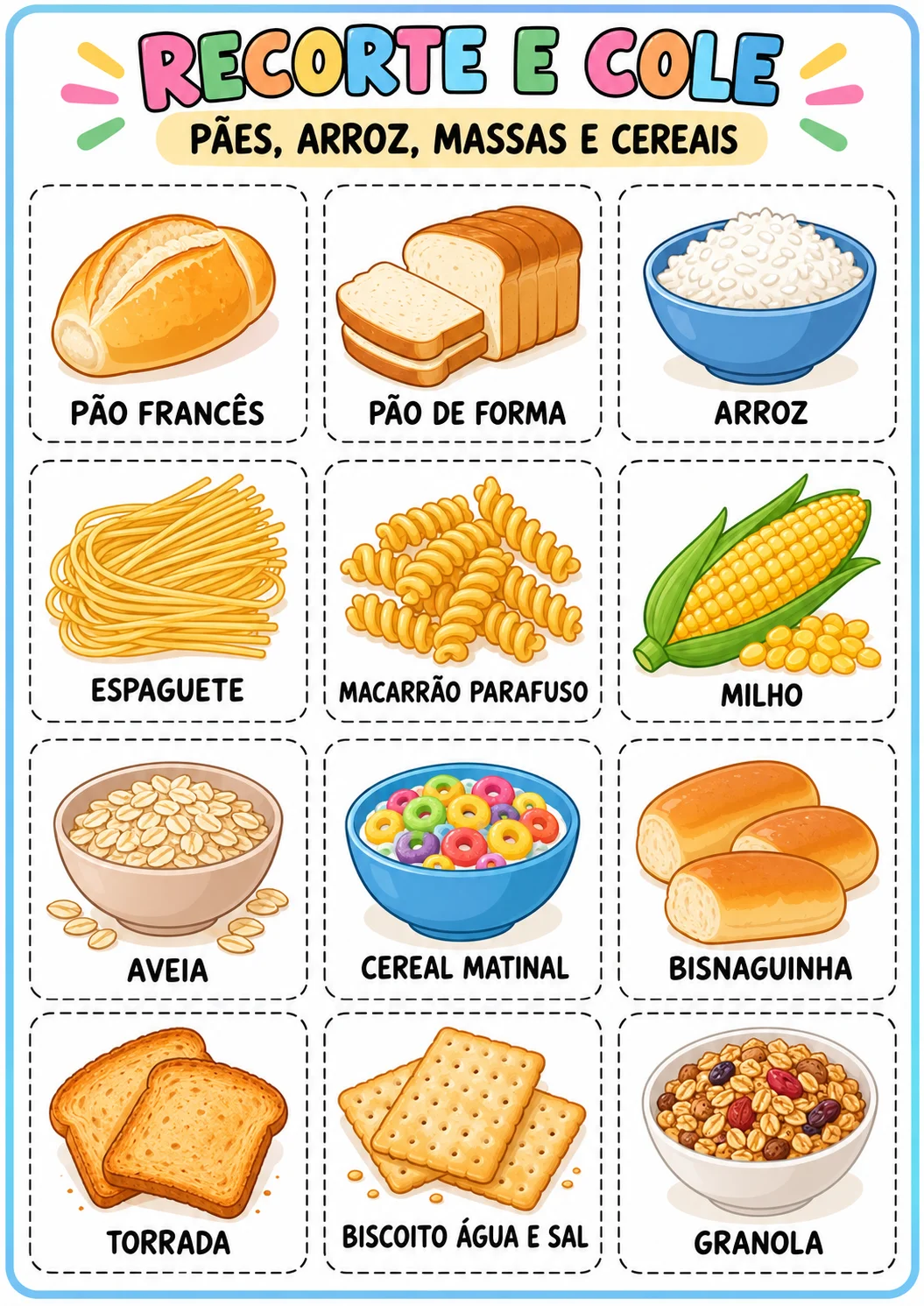 🍎🥦 PIRÂMIDE ALIMENTAR INTERATIVA – PÔSTER PARA MONTAR 🥕🥛 — amostra 3: ✂️ recorte e colagem