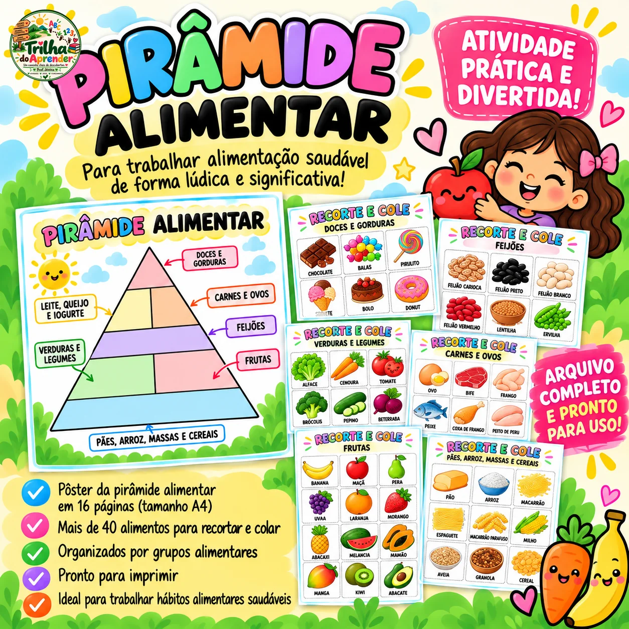🍎🥦 PIRÂMIDE ALIMENTAR INTERATIVA – PÔSTER PARA MONTAR 🥕🥛 — Alfabetização para Educação Infantil: Uma proposta divertida…