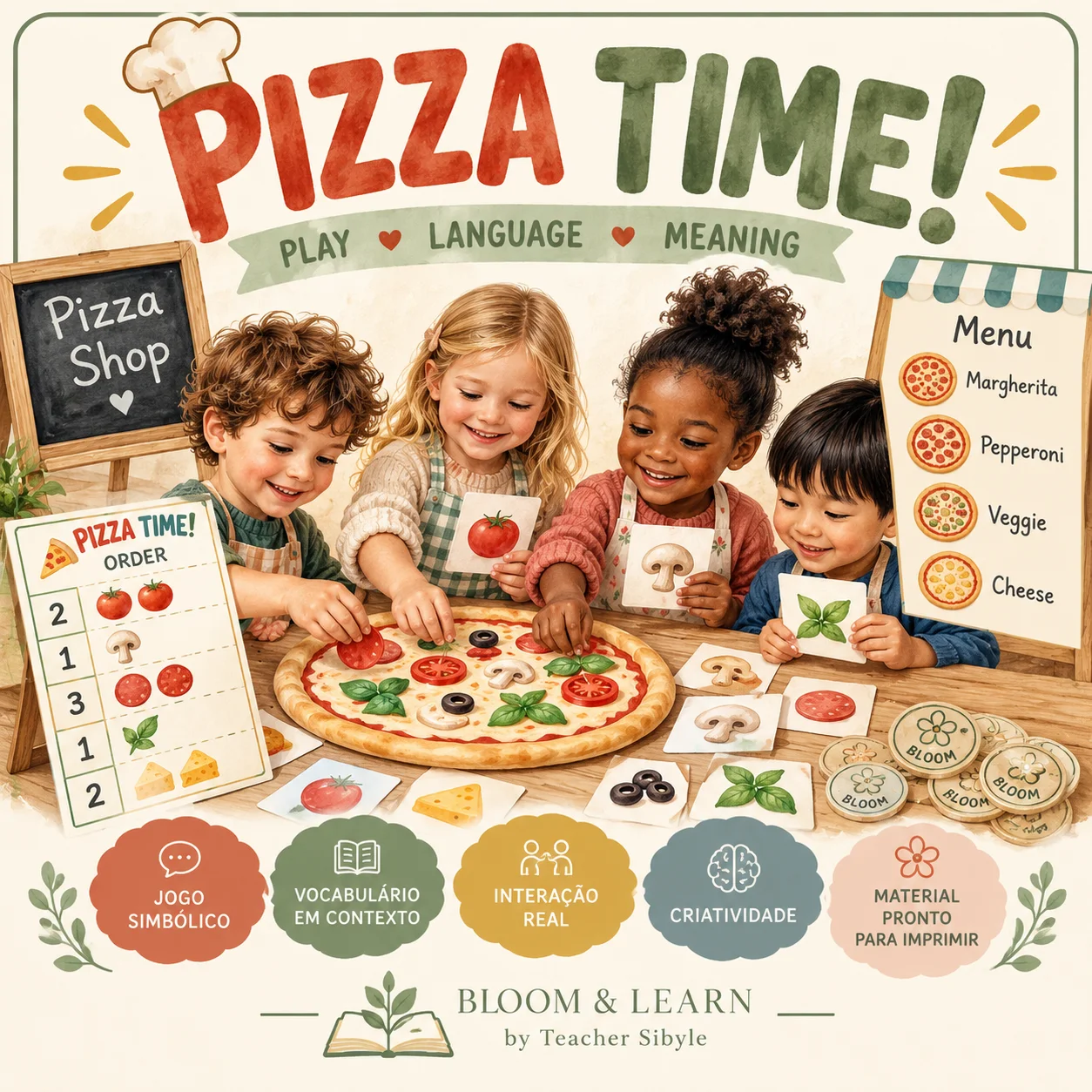 JOGO PIZZA BILÍNGUE- Matemática, Inglês, Linguagem — capa do material