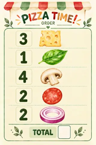 Pizza Time - Jogo da Pizza - Matemática, Inglês, Linguagem — amostra 2: Monte a sua pizza, conte os ingredientes e aprenda…