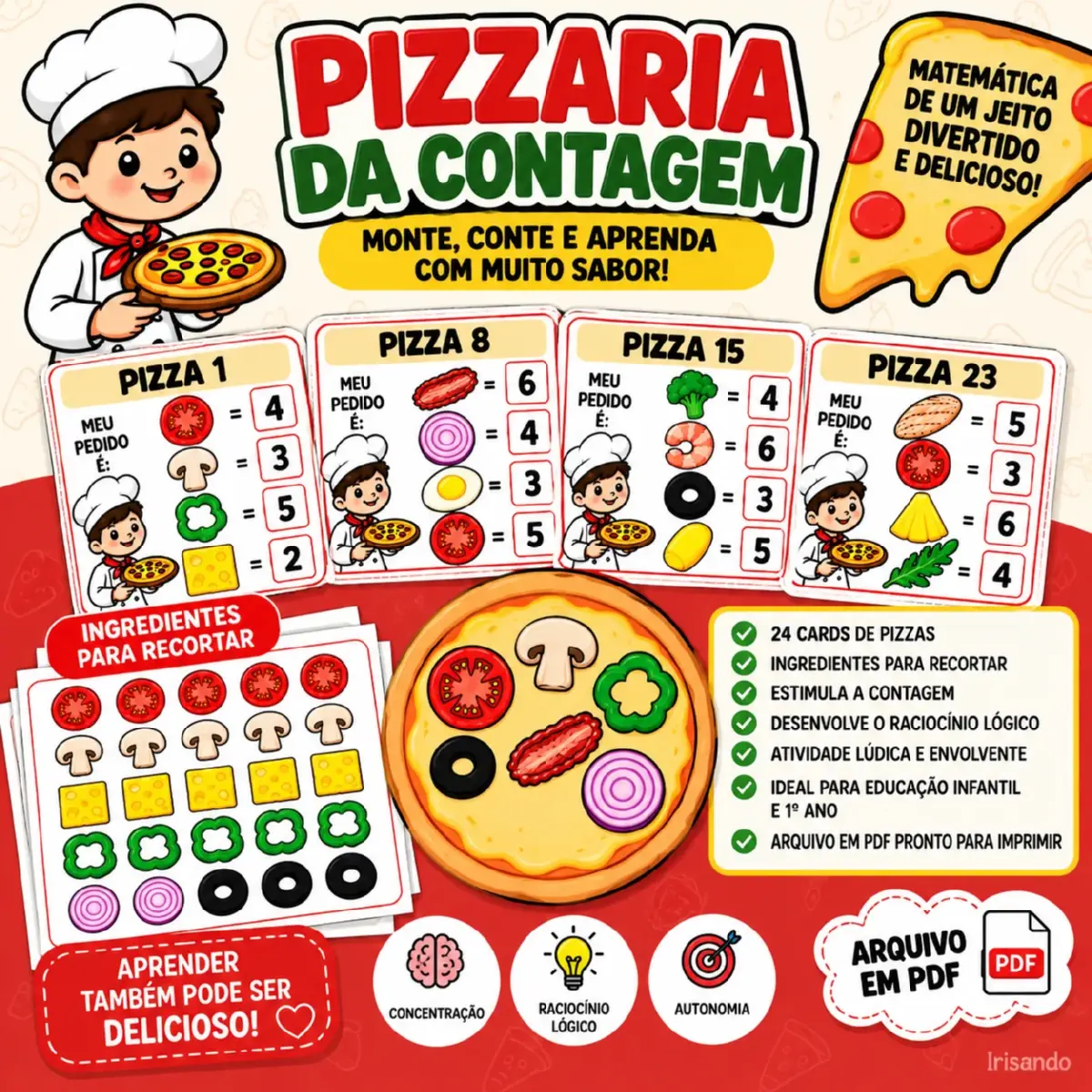 🍕 PIZZARIA DA CONTAGEM — MONTE, CONTE E APRENDA! — Matemática para Educação Infantil: 🍕 Transforme a contagem em uma…