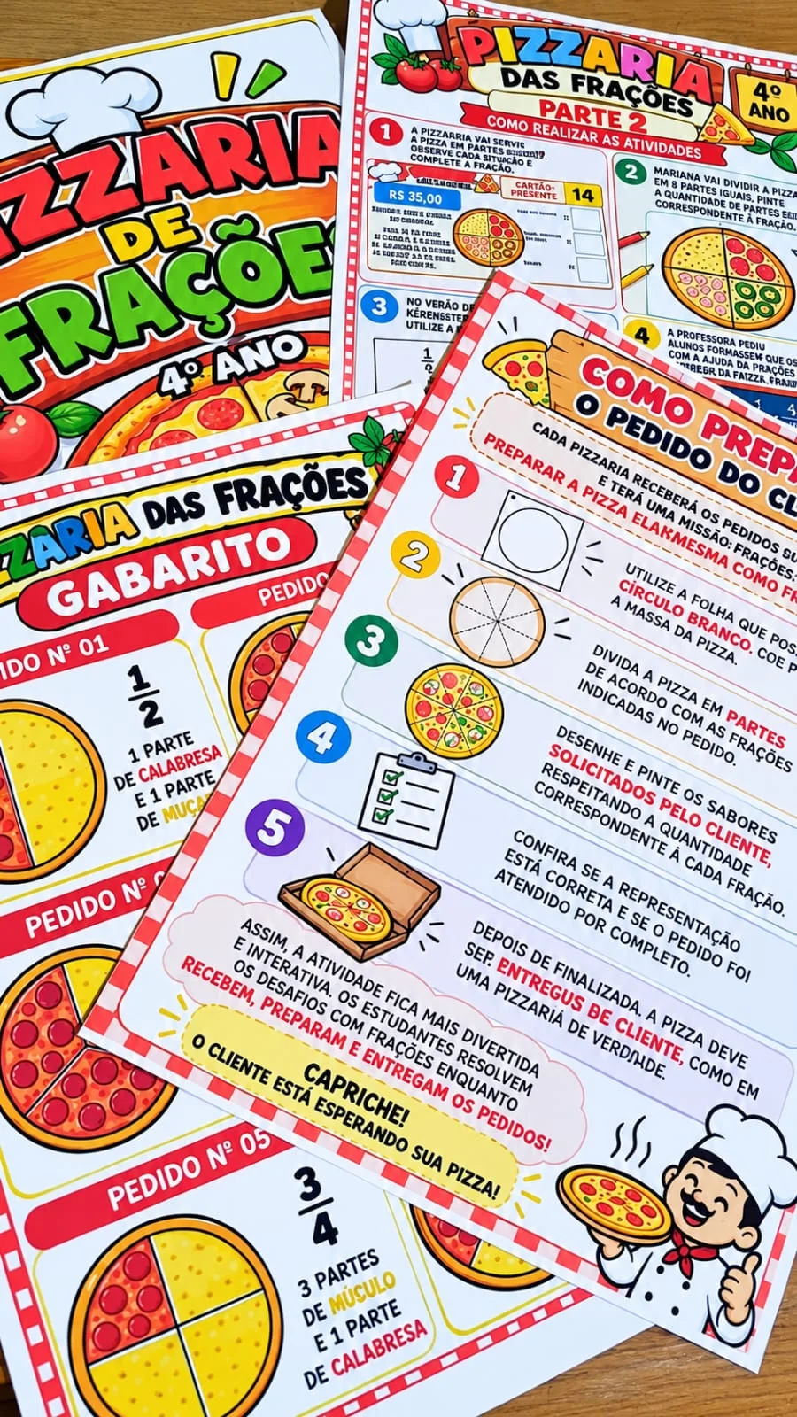 Pizzaria das Frações 4º Ano – Atividade de Matemática — amostra 6: Pizzaria das Frações para o 4º ano com atividades…