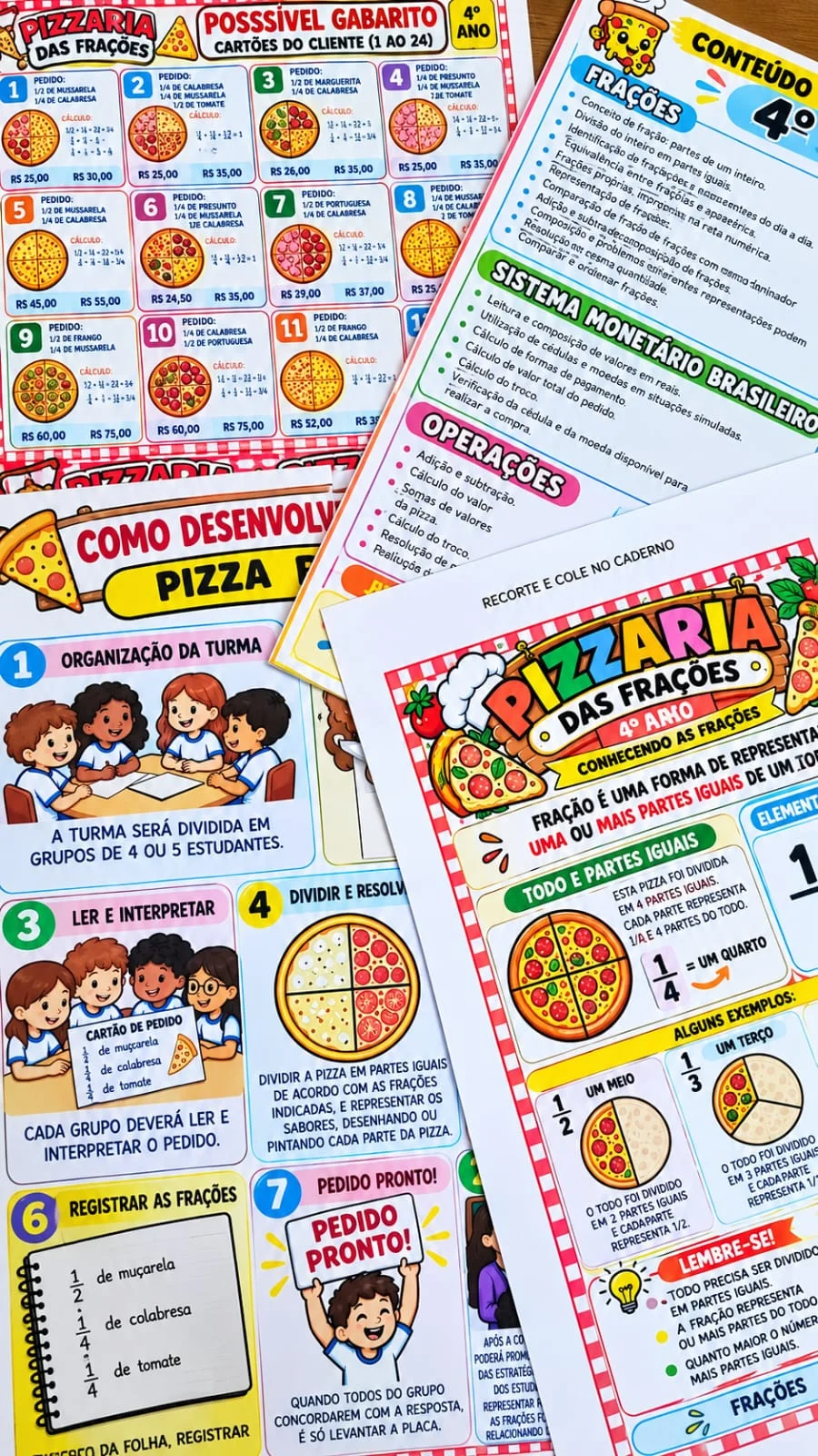 Pizzaria das Frações 4º Ano – Atividade de Matemática — amostra 7: Pizzaria das Frações para o 4º ano com atividades…