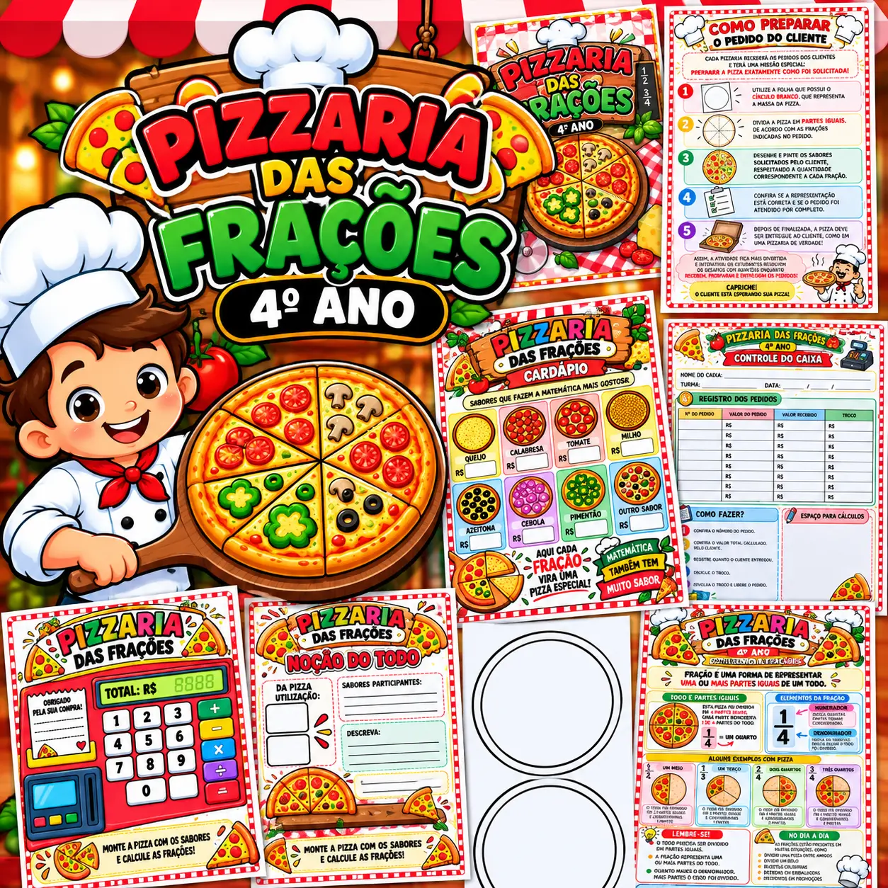Pizzaria das Frações – Atividade Lúdica de Matemática para o 4º Ano — capa do material