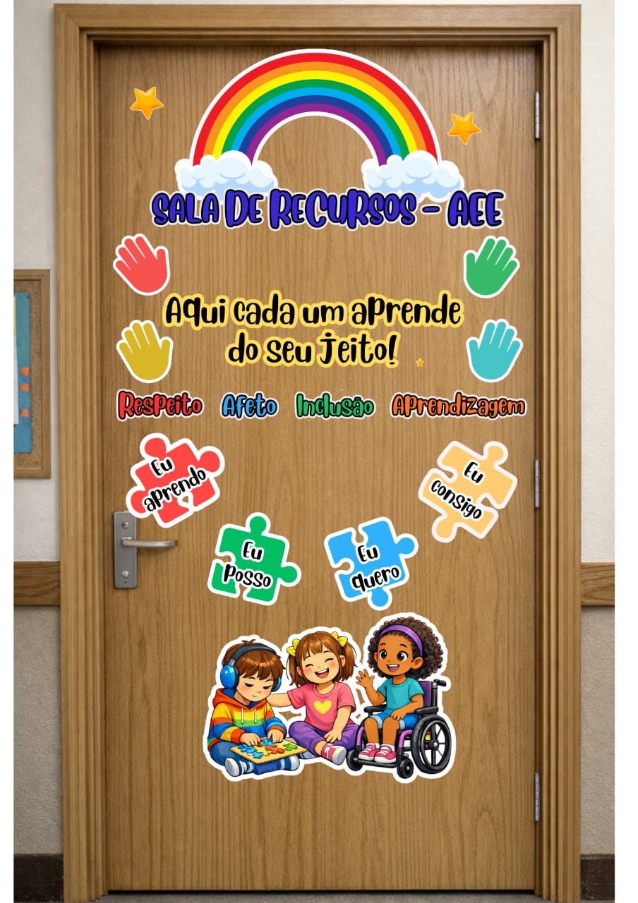Placa para porta bem-vindos para sala de recurso / placa para porta bem-vindos para sala aee — capa do material