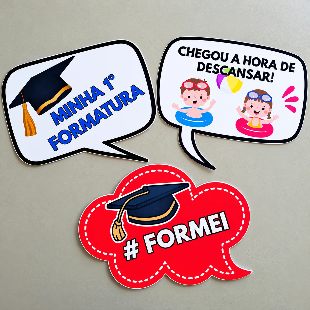 Placas para Fotos de Formatura e Fim de Ano Escolar – 10 Modelos — amostra 2: Garanta seu material e prepare registros…