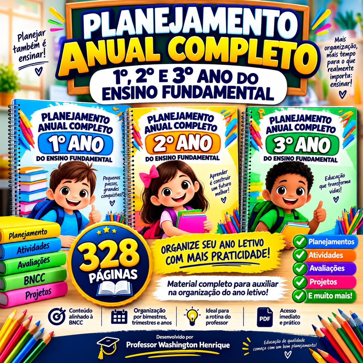 Planejamento Anual Completo do 1º, 2º e 3º Ano do Ensino Fundamental — capa do material