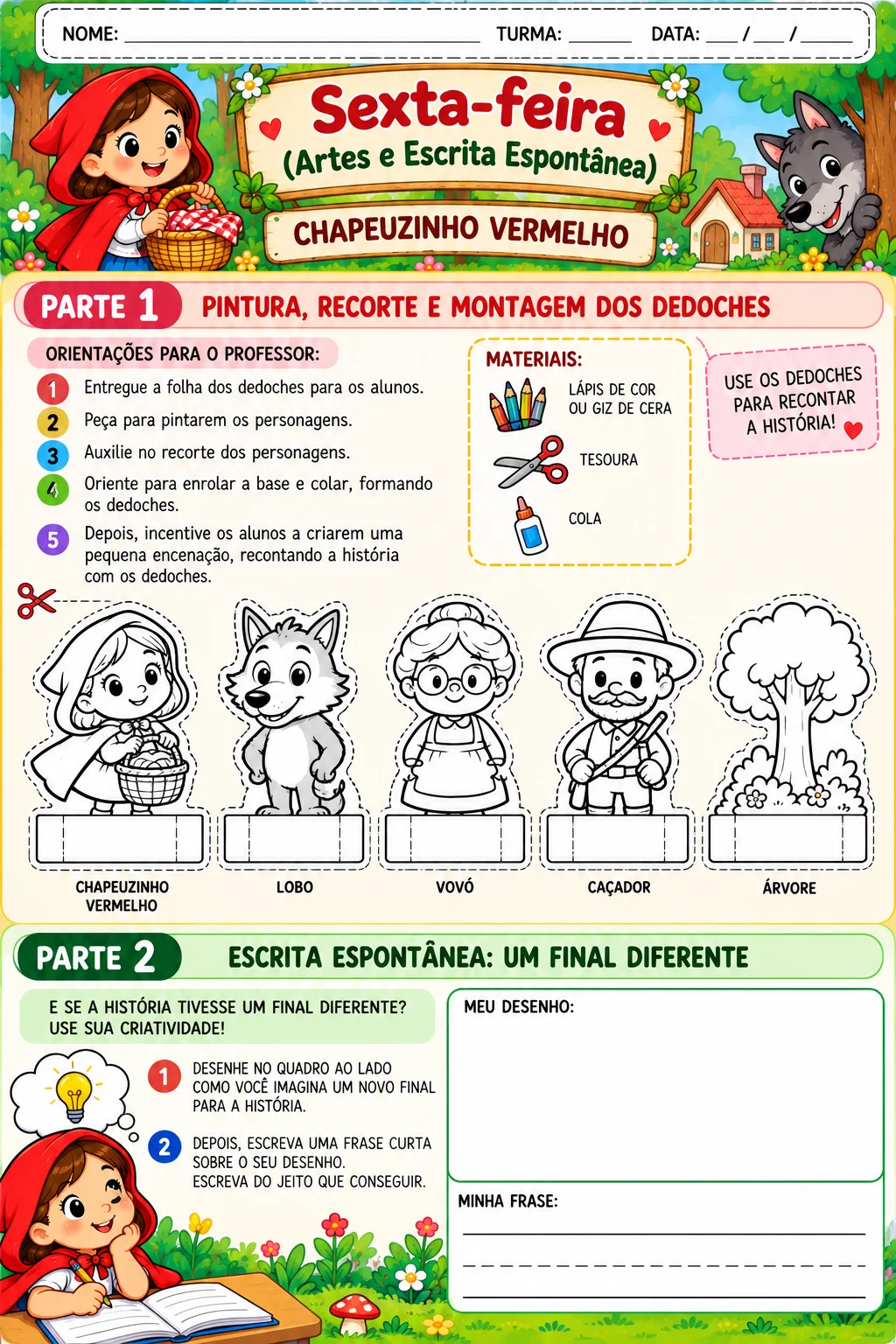 Planejamento Semanal Chapeuzinho Vermelho – 1º Ano — amostra 2: Segunda-feira – Hora do Conto e Aventura