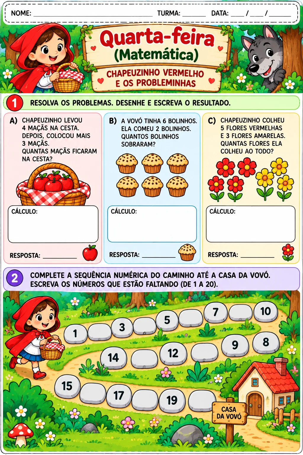 Planejamento Semanal Chapeuzinho Vermelho – 1º Ano — amostra 4: Quarta-feira – Caminhos e Contagem
