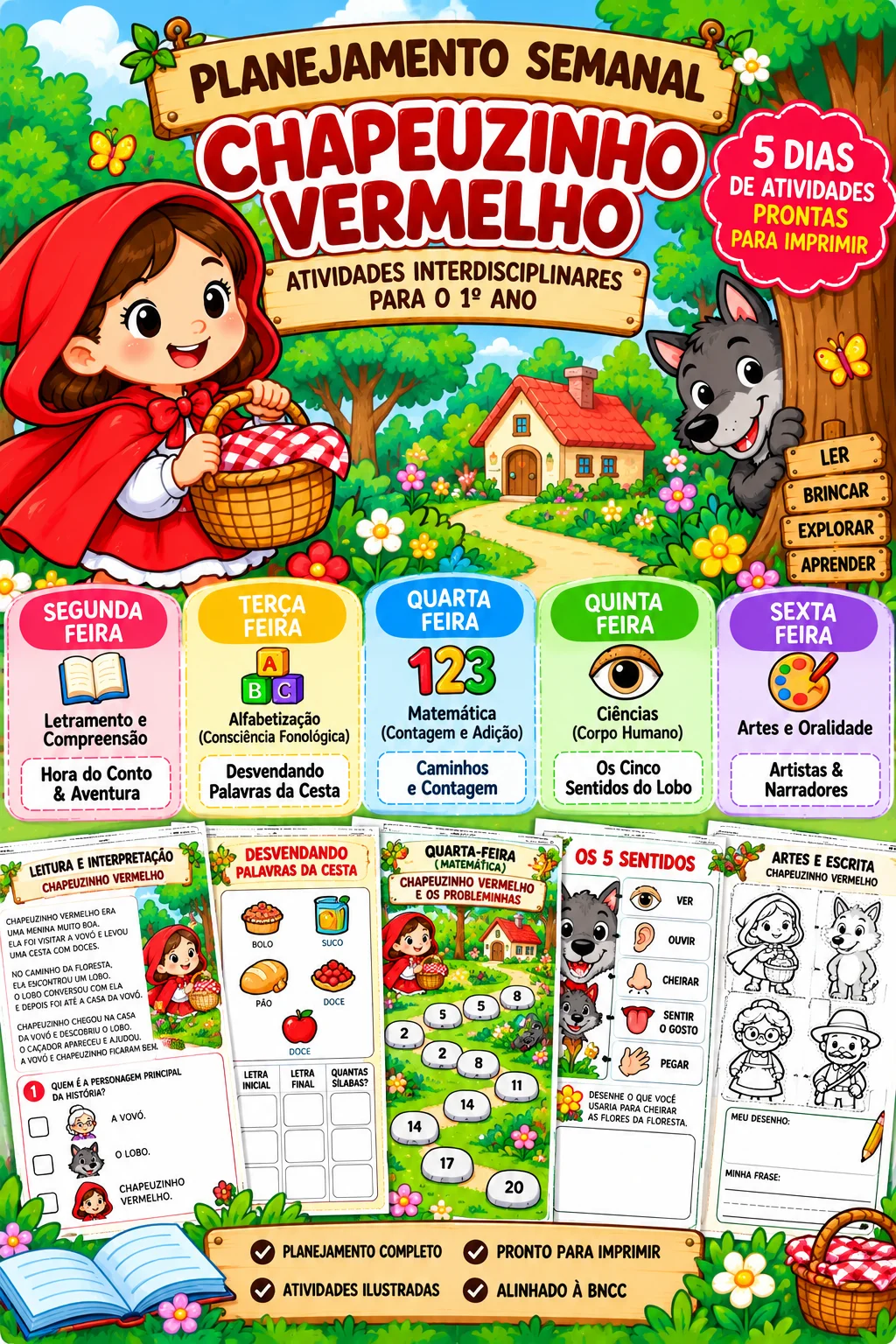 Planejamento Semanal Chapeuzinho Vermelho – 1º Ano — capa do material