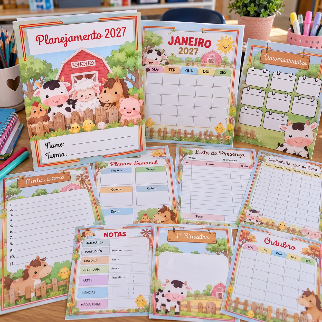 Planner Fazendinha 2027 para Professores – Planejamento Escolar — amostra 3: 📚 O material inclui: capa personalizada,…