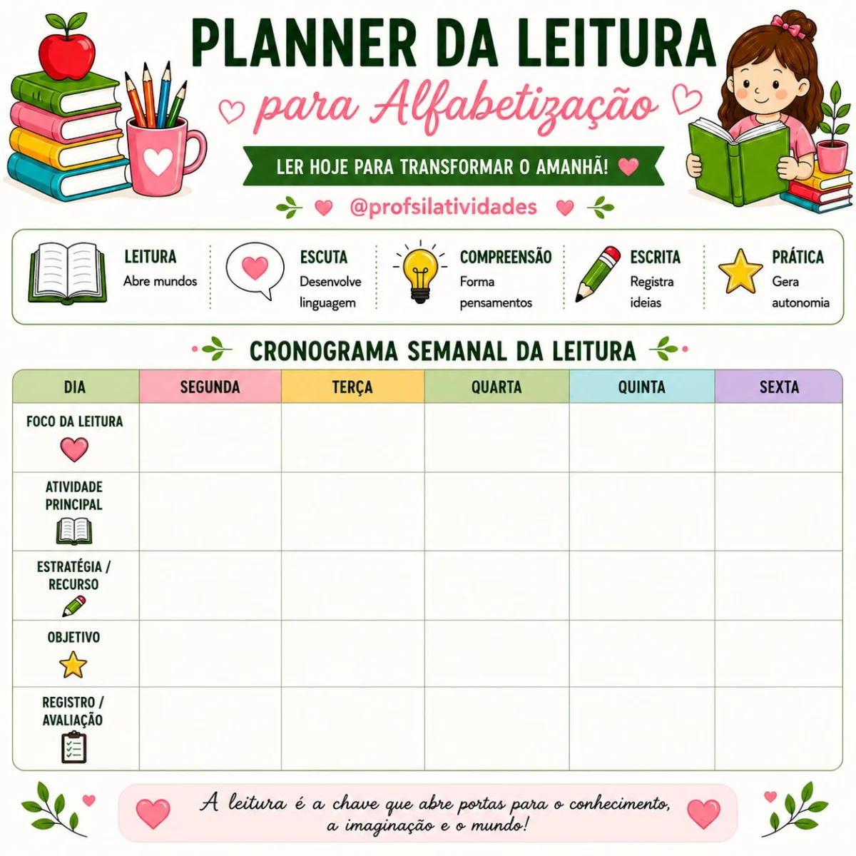 Planner para acompanhamento Semanal da Leitura — amostra 3: Planner da Leitura para Alfabetização Transforme o… Planner para acompanhamento Semanal da Leitura — amostra 3: Planner da Leitura para Alfabetização Transforme o…