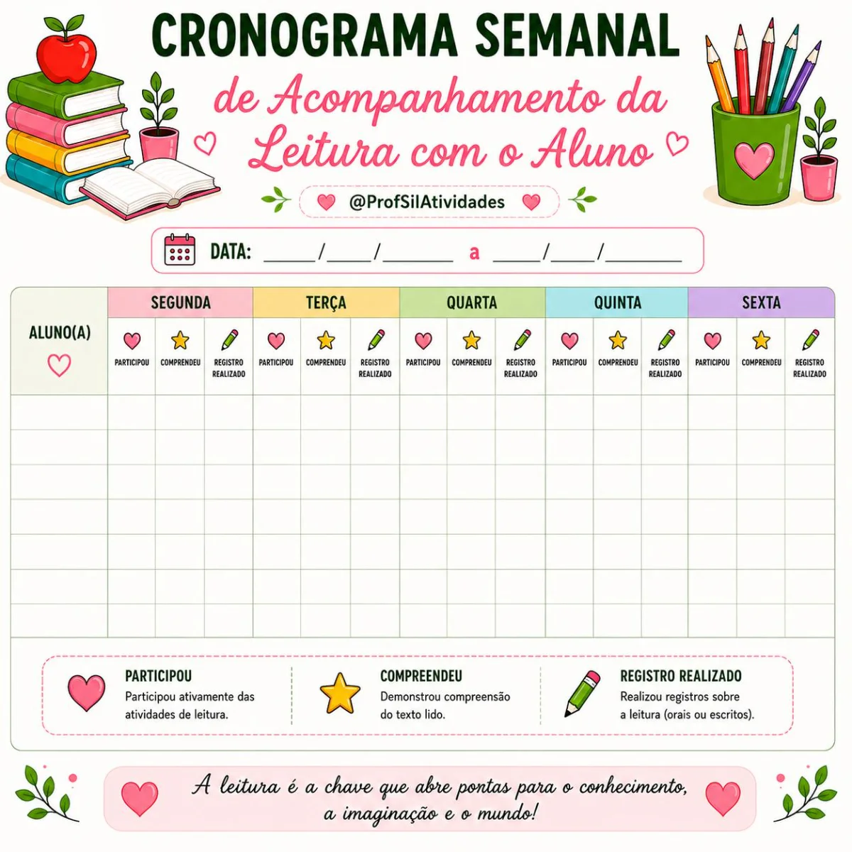 Planner para acompanhamento Semanal da Leitura — amostra 4: Planner da Leitura para Alfabetização Transforme o… Planner para acompanhamento Semanal da Leitura — amostra 4: Planner da Leitura para Alfabetização Transforme o…