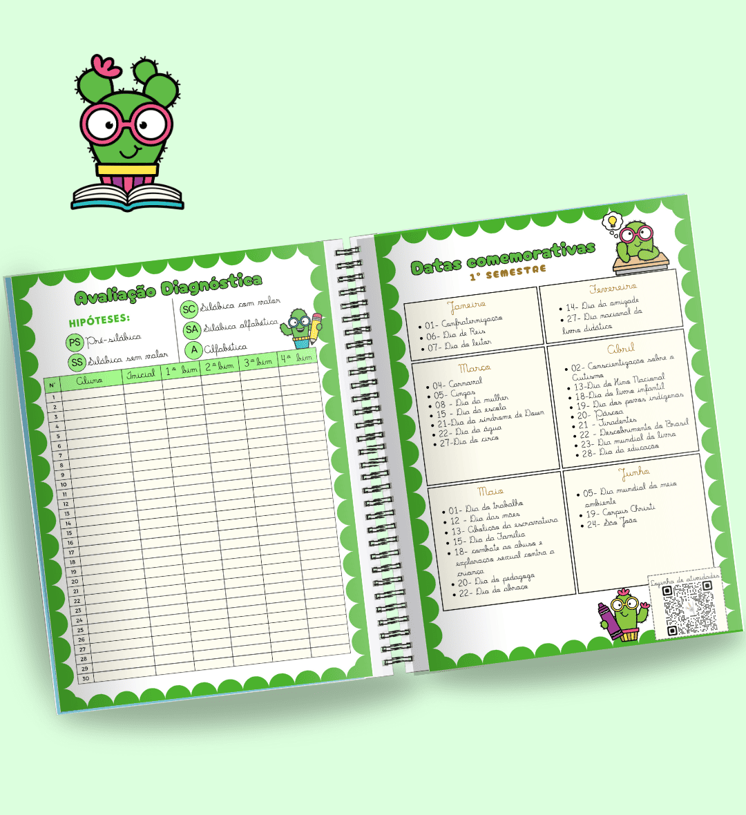 Planner para Professor 2025 Cacto em PDF para Imprimir — amostra 2: O que vem no material