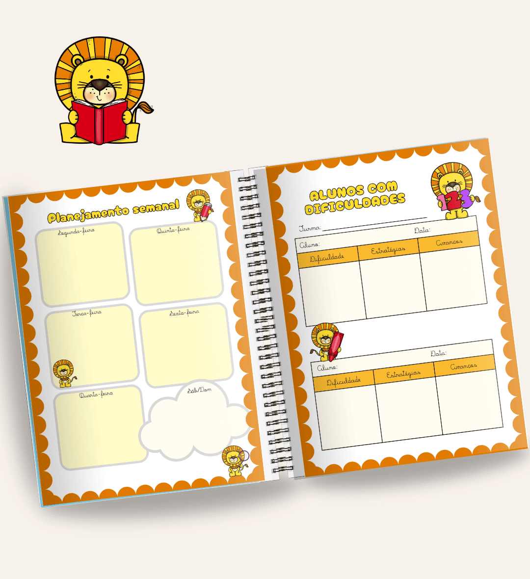 Planner para Professor 2025 Leãozinho: PDF para Imprimir — amostra 2: O que vem no material