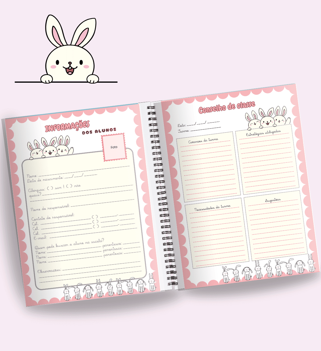 Planner para Professor 2025: Organização com Tema Coelhinho — amostra 2: O que vem no material