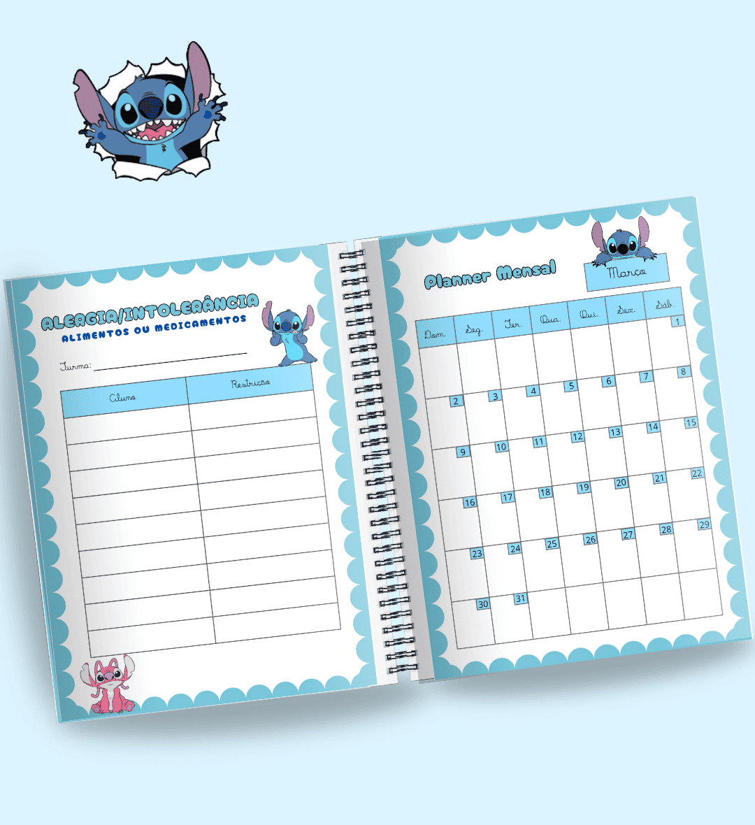 Planner para Professor 2025 Stitch: Organização do Ano Letivo — amostra 1: Planner para Professor 2025 com tema Stitch