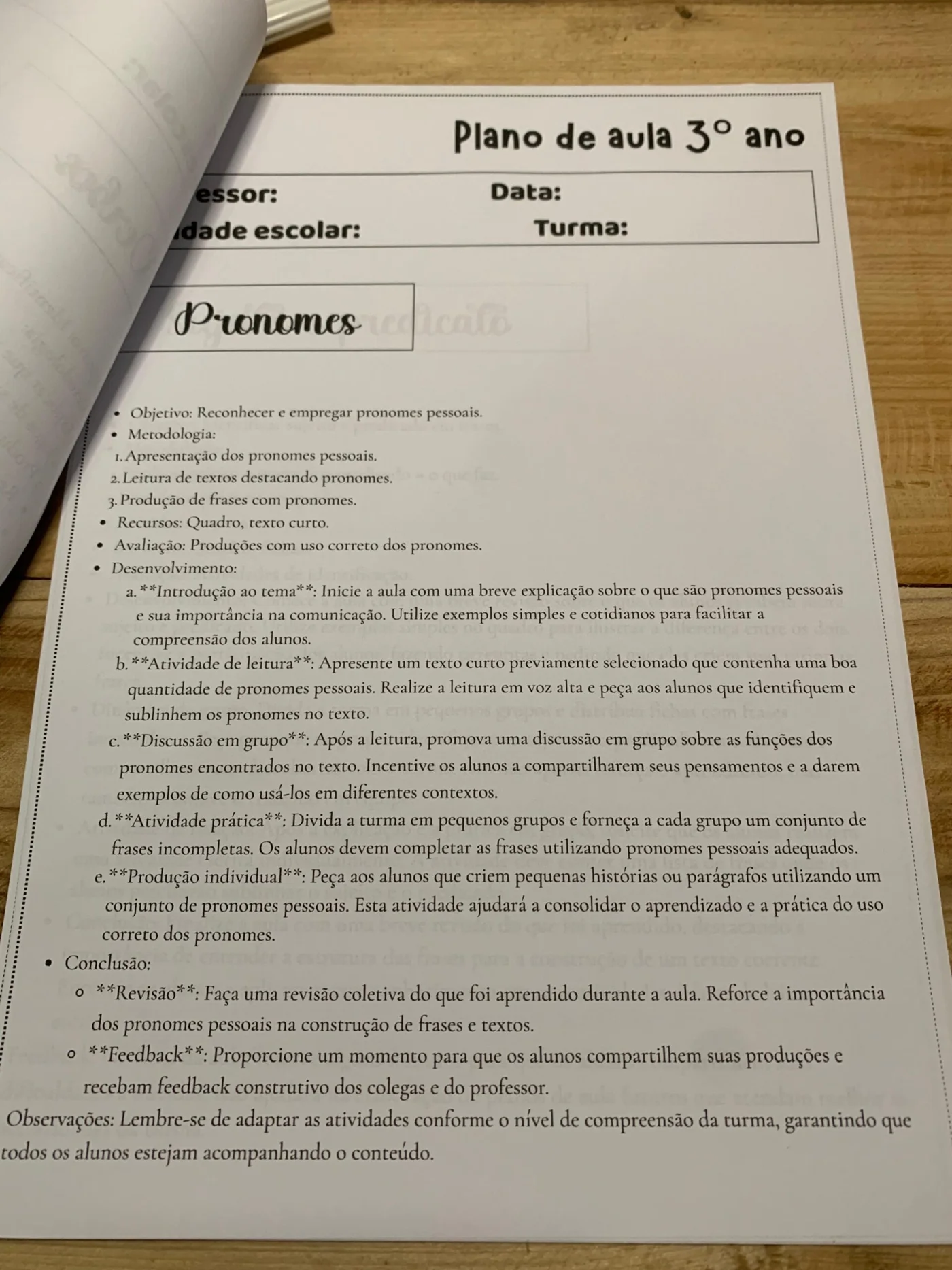 Plano de aula 3 ano — amostra 3: Plano de aula 3º ano ✨📚 Professores do 3º ano, essa é para vocês