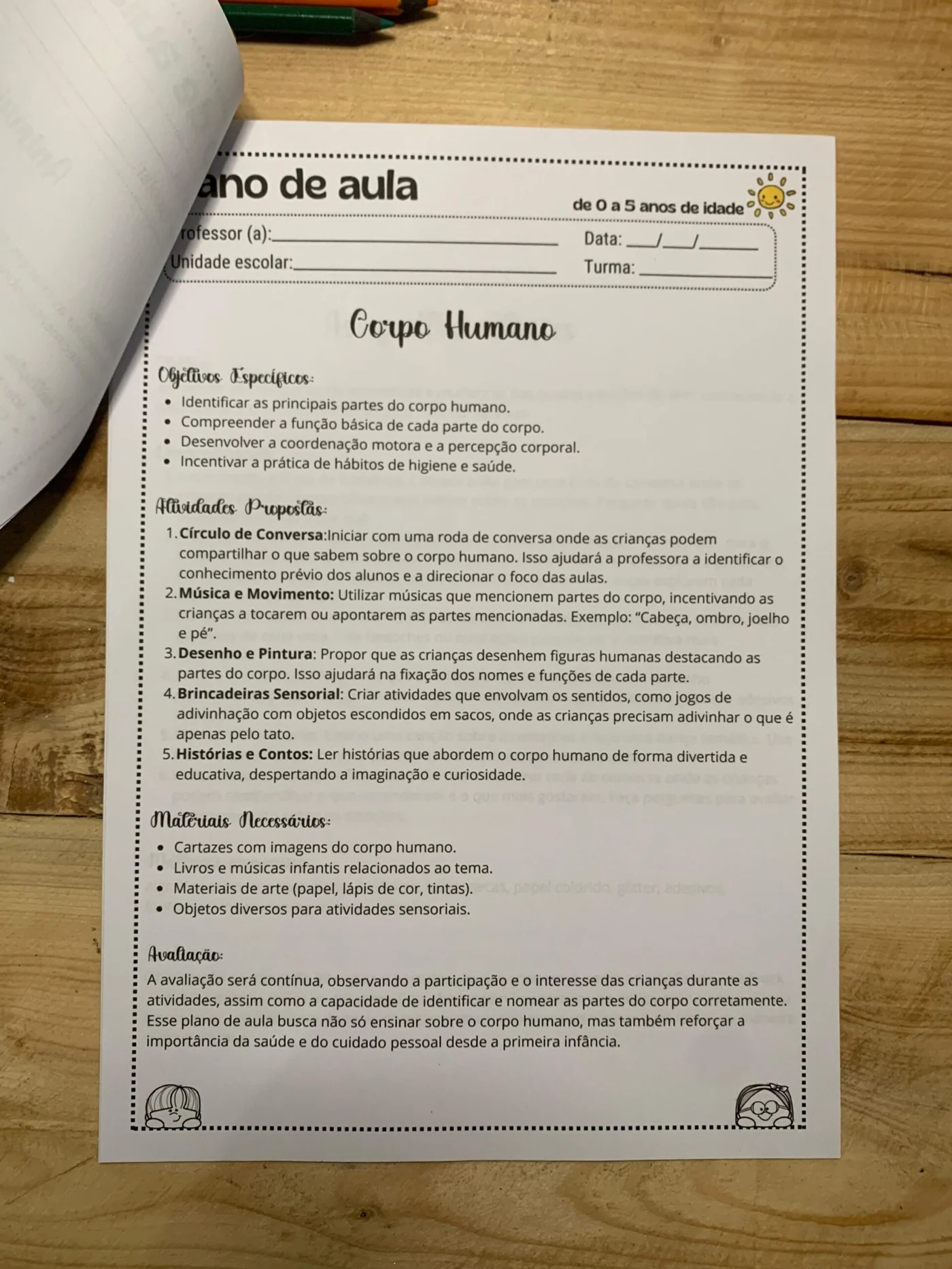 Plano de aula educação infantil — amostra 2: 🚀 Plano de aula Educação Infantil