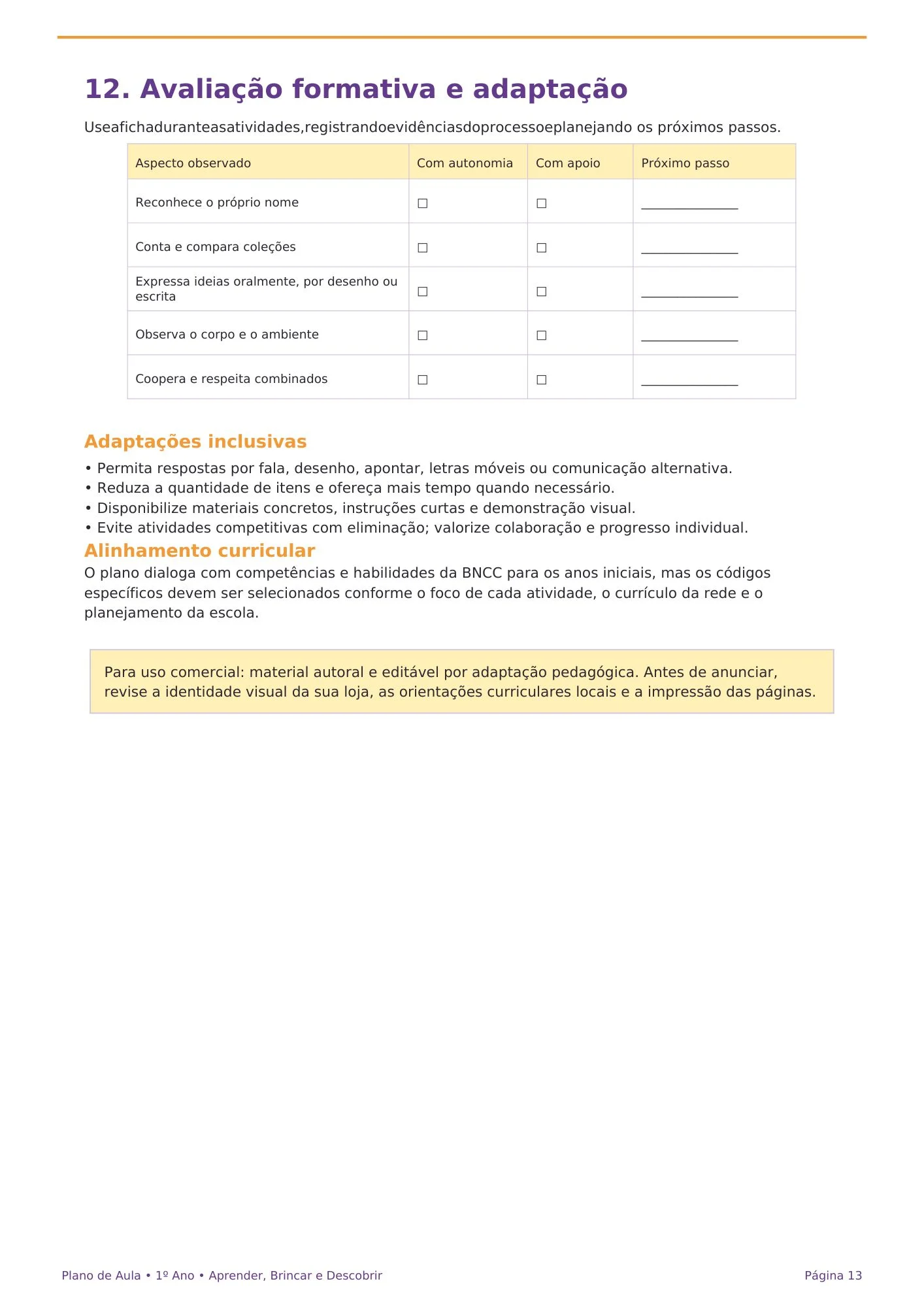 Plano de Aula Interdisciplinar 1º Ano: Atividades Lúdicas — amostra 4: Aprender, brincar e descobrir Plano de Aula Interdisciplinar 1º Ano: Atividades Lúdicas — amostra 4: Aprender, brincar e descobrir