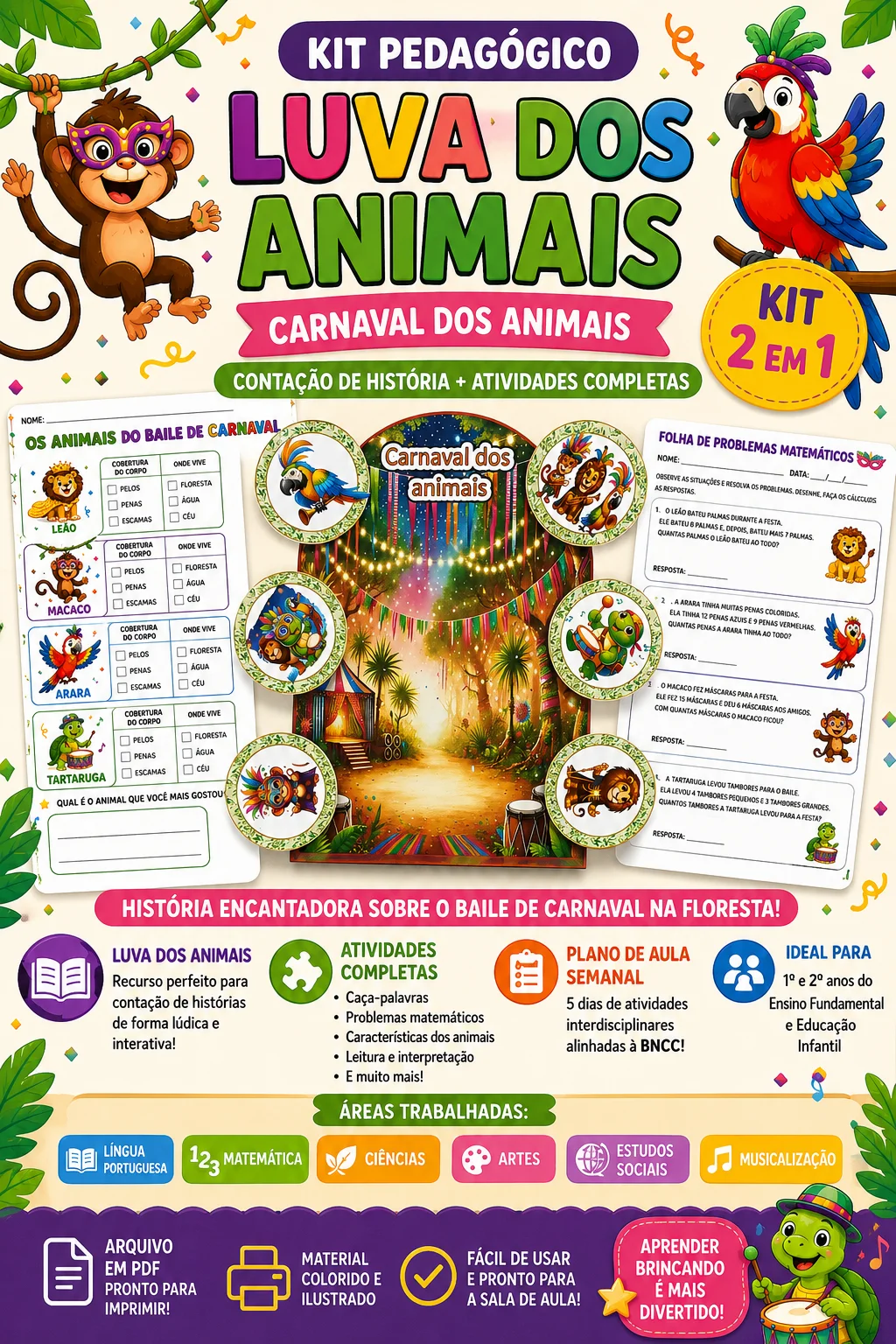 plano de aula + luva de historia carnaval dos animais — capa do material