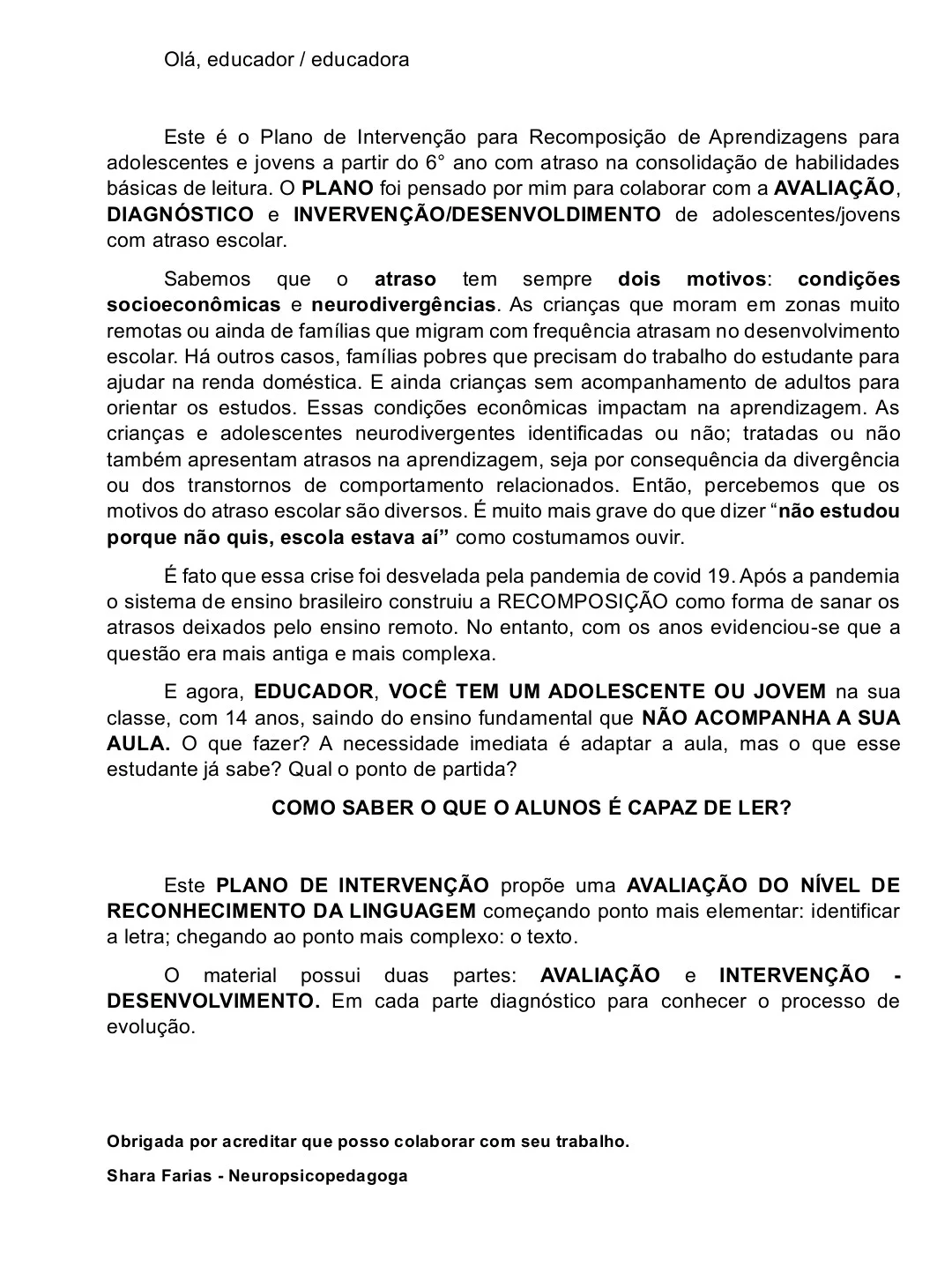 PLANO DE INTERVENÇÃO PARA RECOMPOSIÇÃO - AVALIAÇÃO DIAGNÓSTICA — amostra 1: PLANO INTERVENÇÃO PARA RECOMPOSIÇÃO - PARTE 01:…