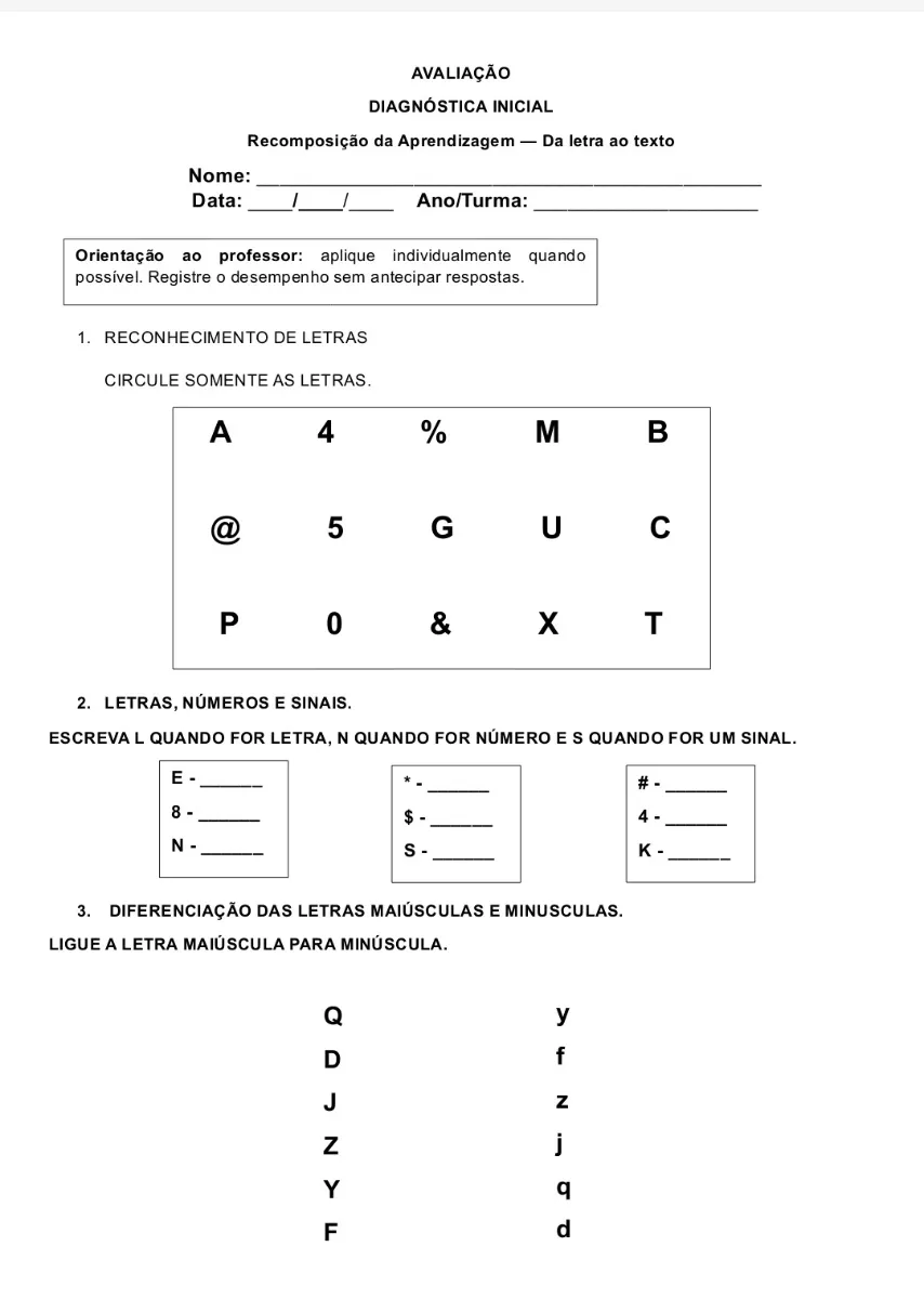 Plano Intervenção para Recomposição AVALIAÇÃO - 6° ano — amostra 2: A proposta permite observar, por exemplo, se o estudante: