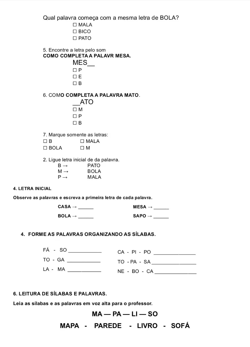 Plano Intervenção para Recomposição AVALIAÇÃO - 6° ano — amostra 3: ✔ reconhece letras; ✔ diferencia letras, números e…