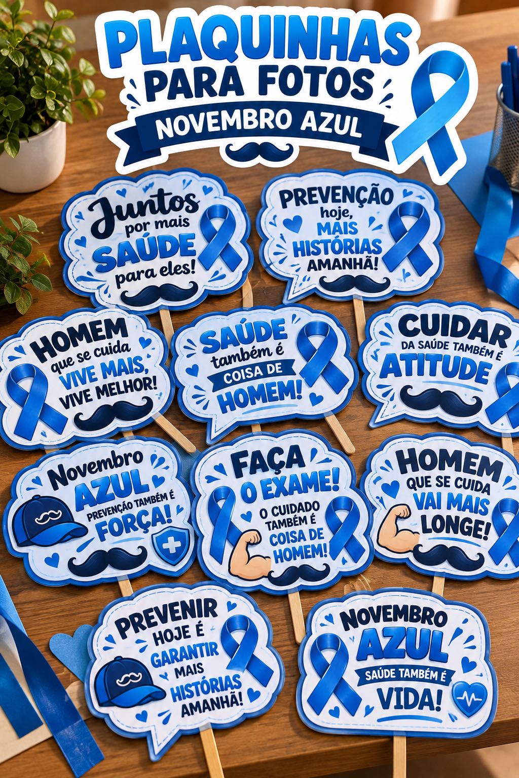 Plaquinhas para Fotos Novembro Azul – 10 Modelos para Imprimir — capa do material