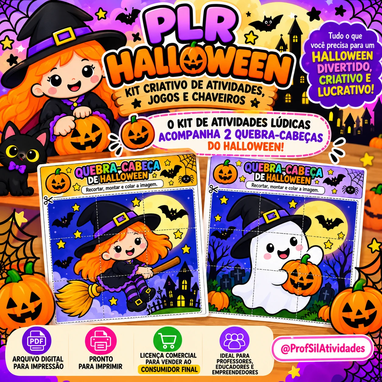 PLR Halloween - Kit de Atividades Lúdicas, Jogo e Chaveiros — amostra 1: Kit Criativo de Atividades, Jogos e Chaveiros