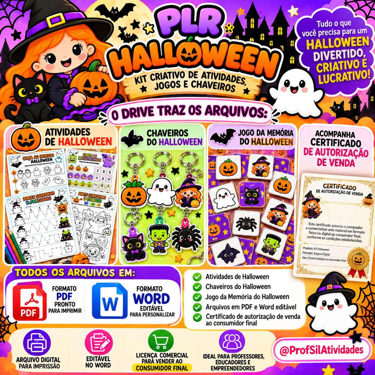 PLR Halloween - Kit de Atividades Lúdicas, Jogo e Chaveiros — amostra 2: 📦 O que você encontrará no kit?