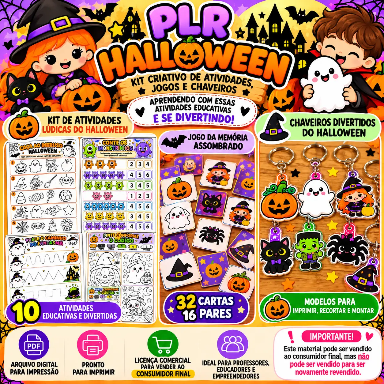 PLR Halloween - Kit de Atividades Lúdicas, Jogo e Chaveiros — capa do material