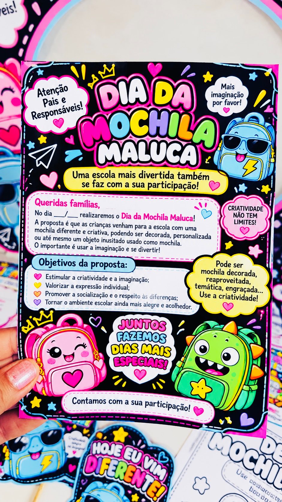 PLR Kit Dia da Mochila Maluca: Moldura, plaquinhas, atividades — amostra 7: Um kit completo e superdivertido que Inclui…