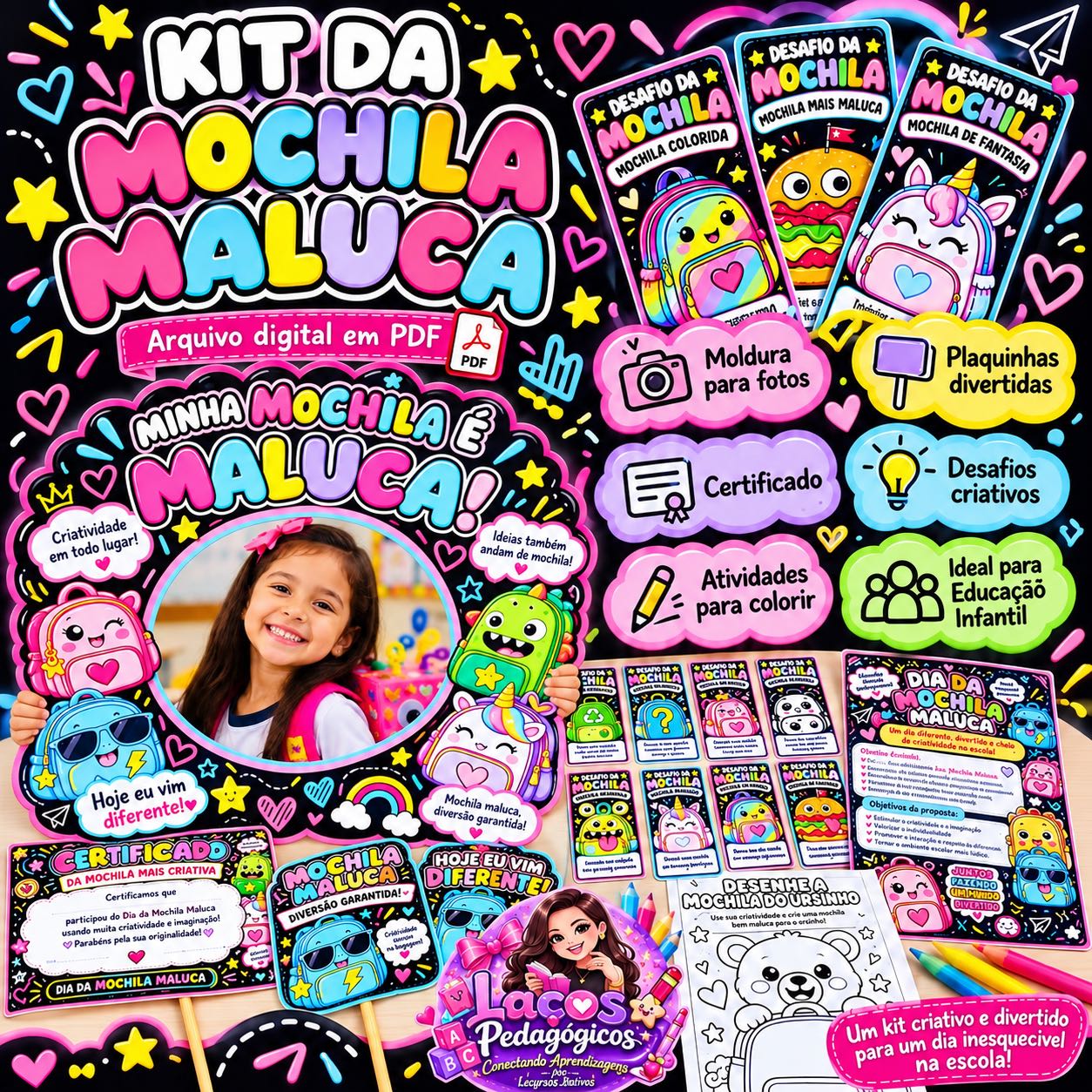 PLR Kit Dia da Mochila Maluca: Moldura, plaquinhas, atividades — capa do material