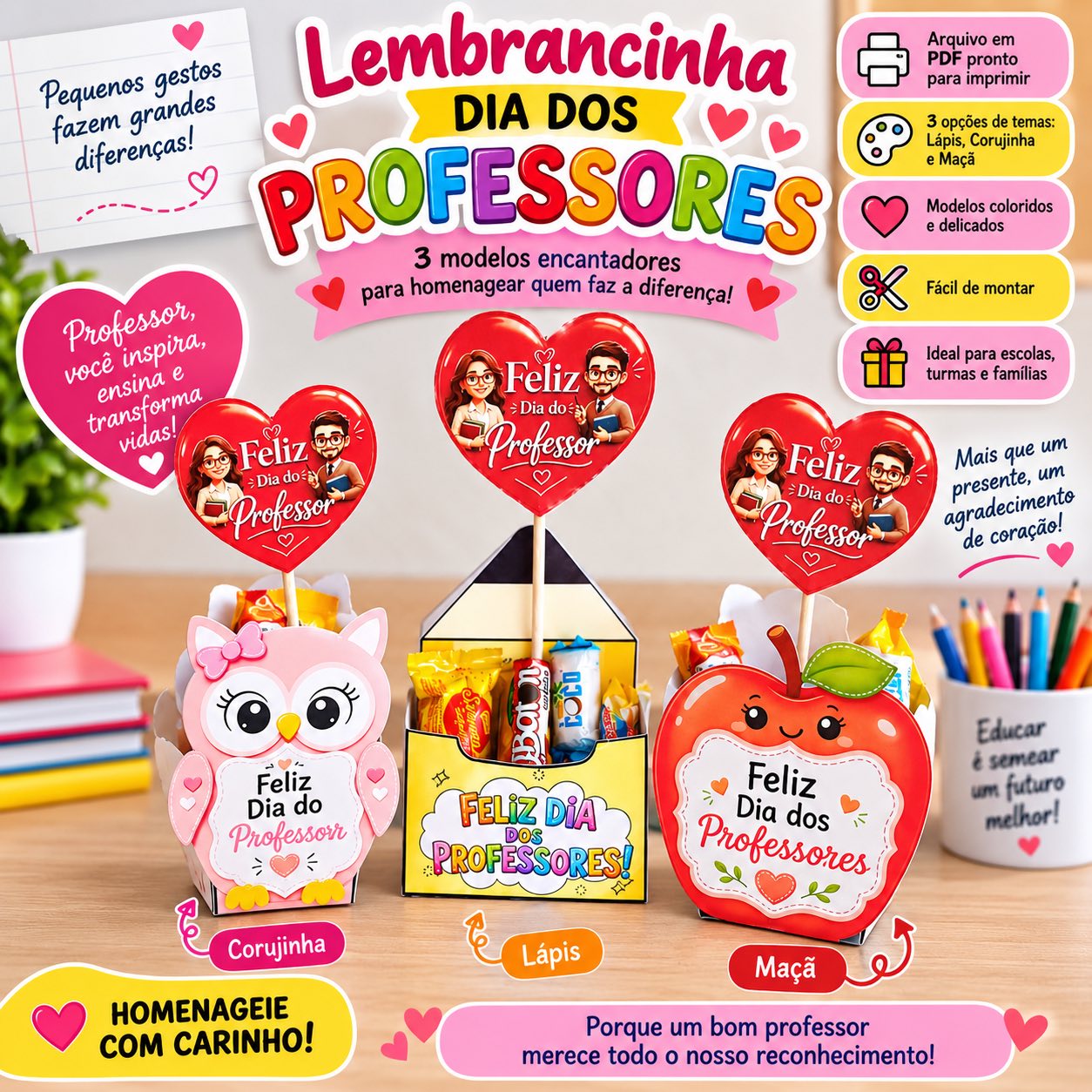 PLR Lembrancinhas Dia dos Professores 3 modelos — capa do material