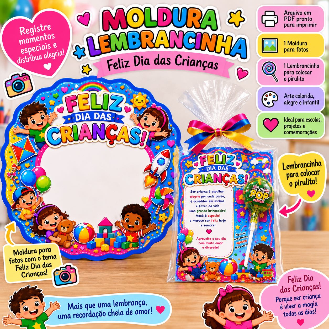 PLR Moldura Dia das Crianças com Lembrancinha para Imprimir — Datas comemorativas para Educação Infantil: Kit Dia das…