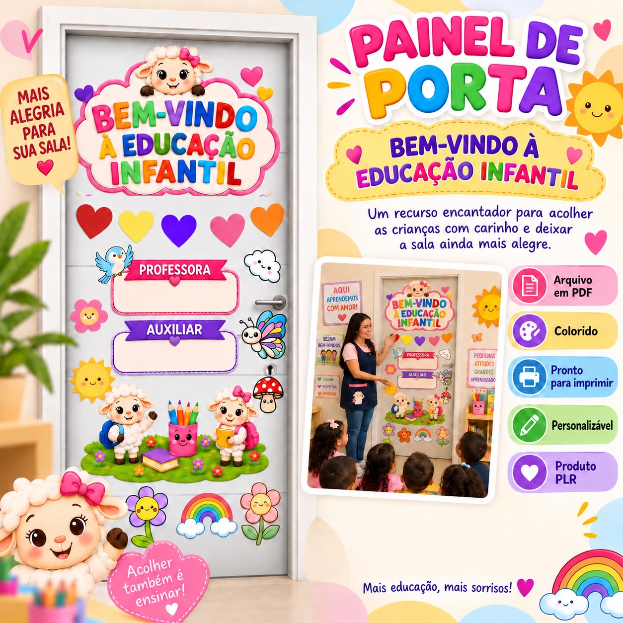 PLR Painel de Porta Bem-Vindo à Educação Infantil em PDF — Atividades para Educação Infantil: Painel de porta infantil em…