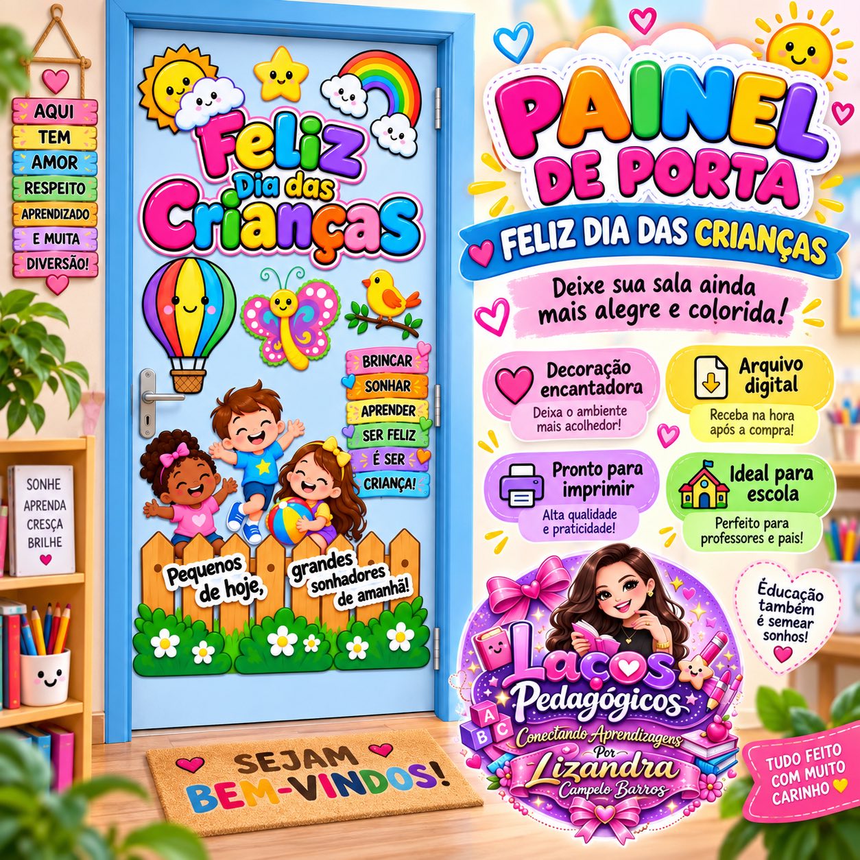 PLR Painel de Porta Feliz Dia das Crianças para Decoração Escolar — capa do material