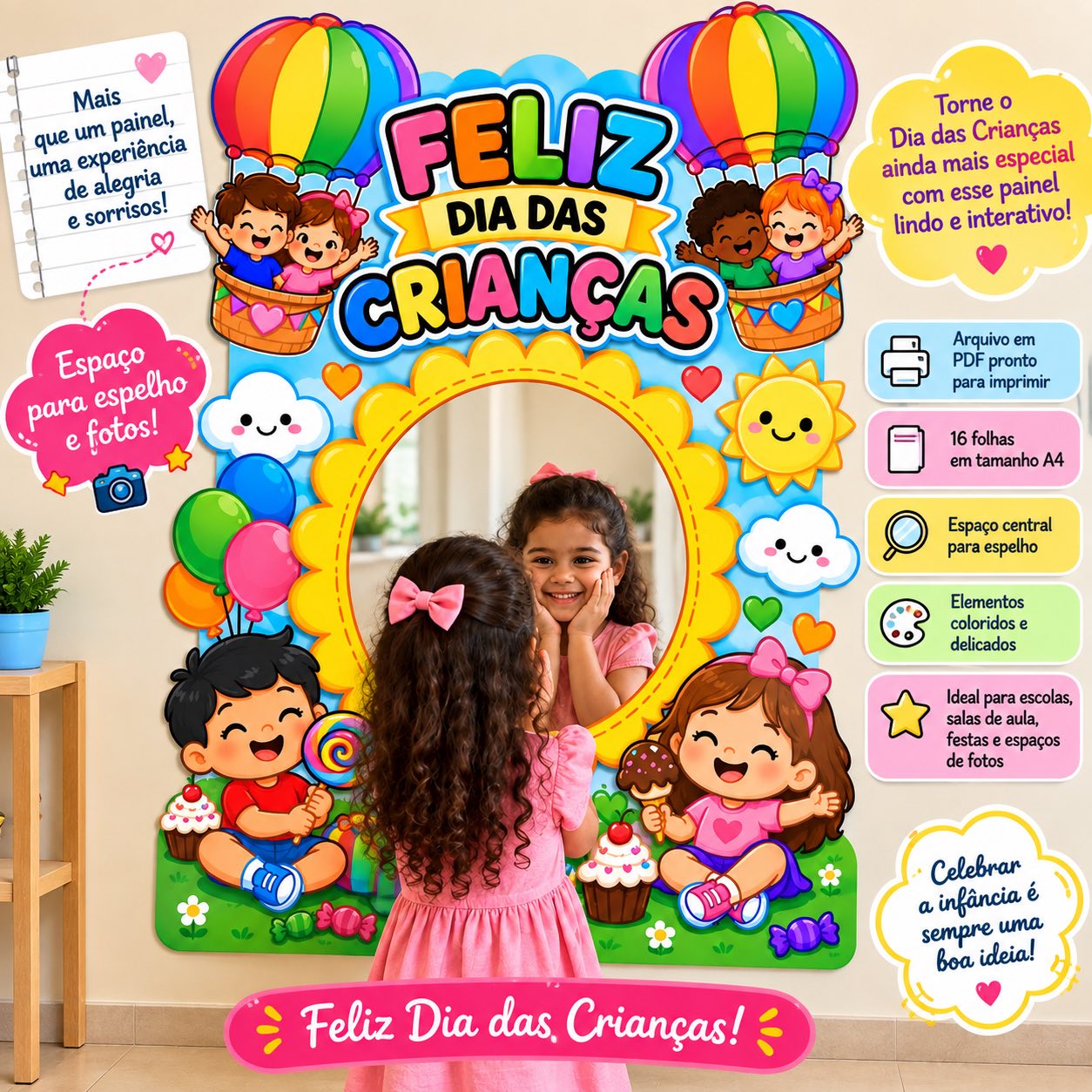 PLR Painel Espelho Feliz Dia das Crianças para imprimir — Datas comemorativas para Educação Infantil: Painel decorativo e…