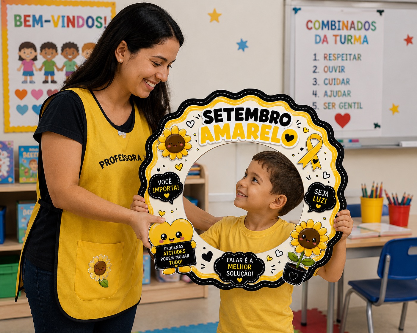 PLR Painel Interativo Setembro Amarelo em PDF — amostra 1: Kit pedagógico em PDF com moldura temática e viseira…