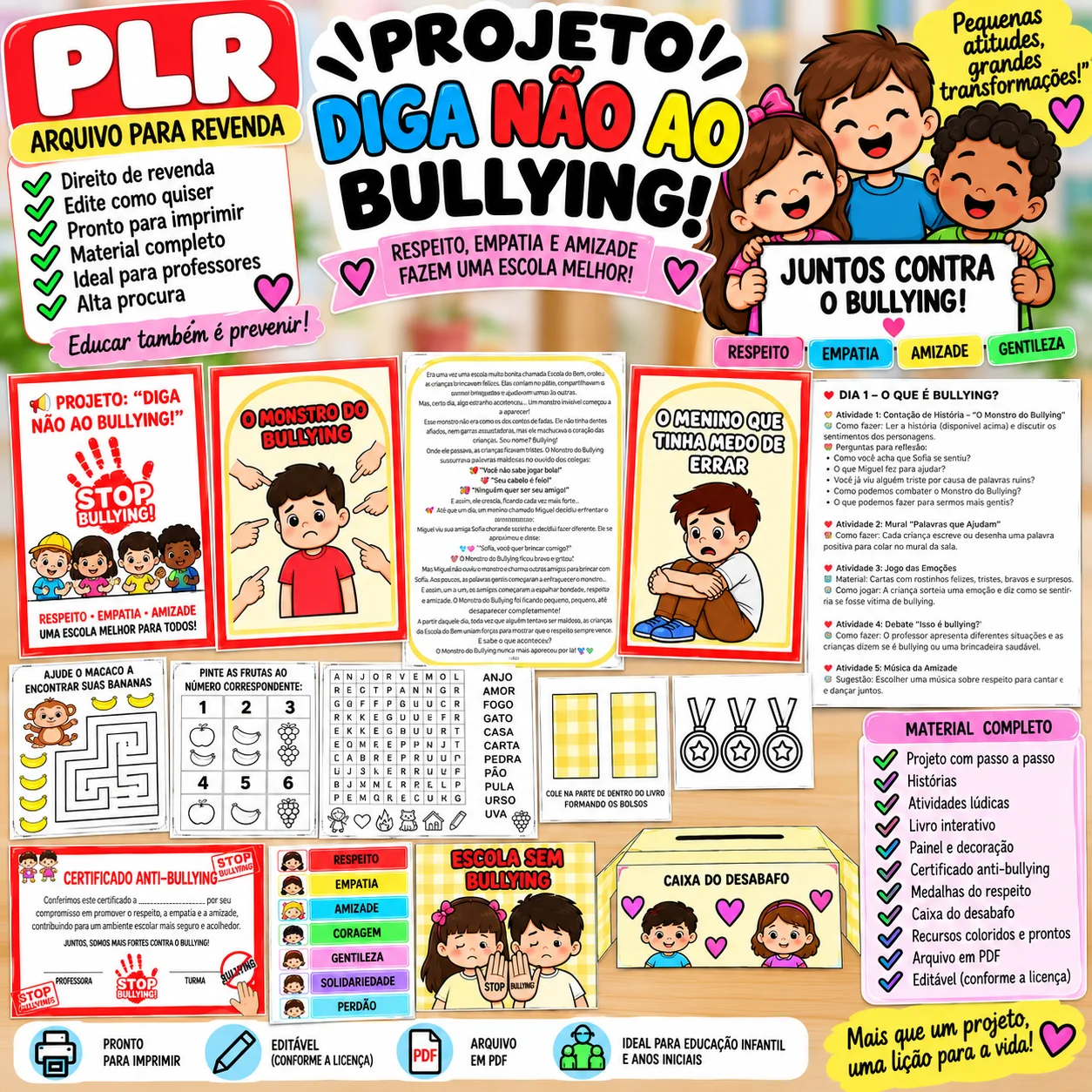 PLR Projeto Diga Não ao Bullying –Kit Pedagógico Completo para Revenda — amostra 3: Kit pedagógico em PLR para revenda ,…