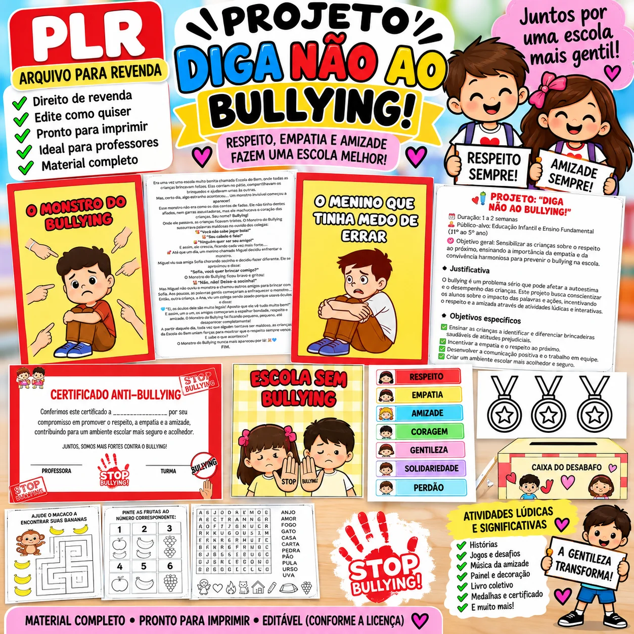 PLR Projeto Diga Não ao Bullying –Kit Pedagógico Completo para Revenda — capa do material
