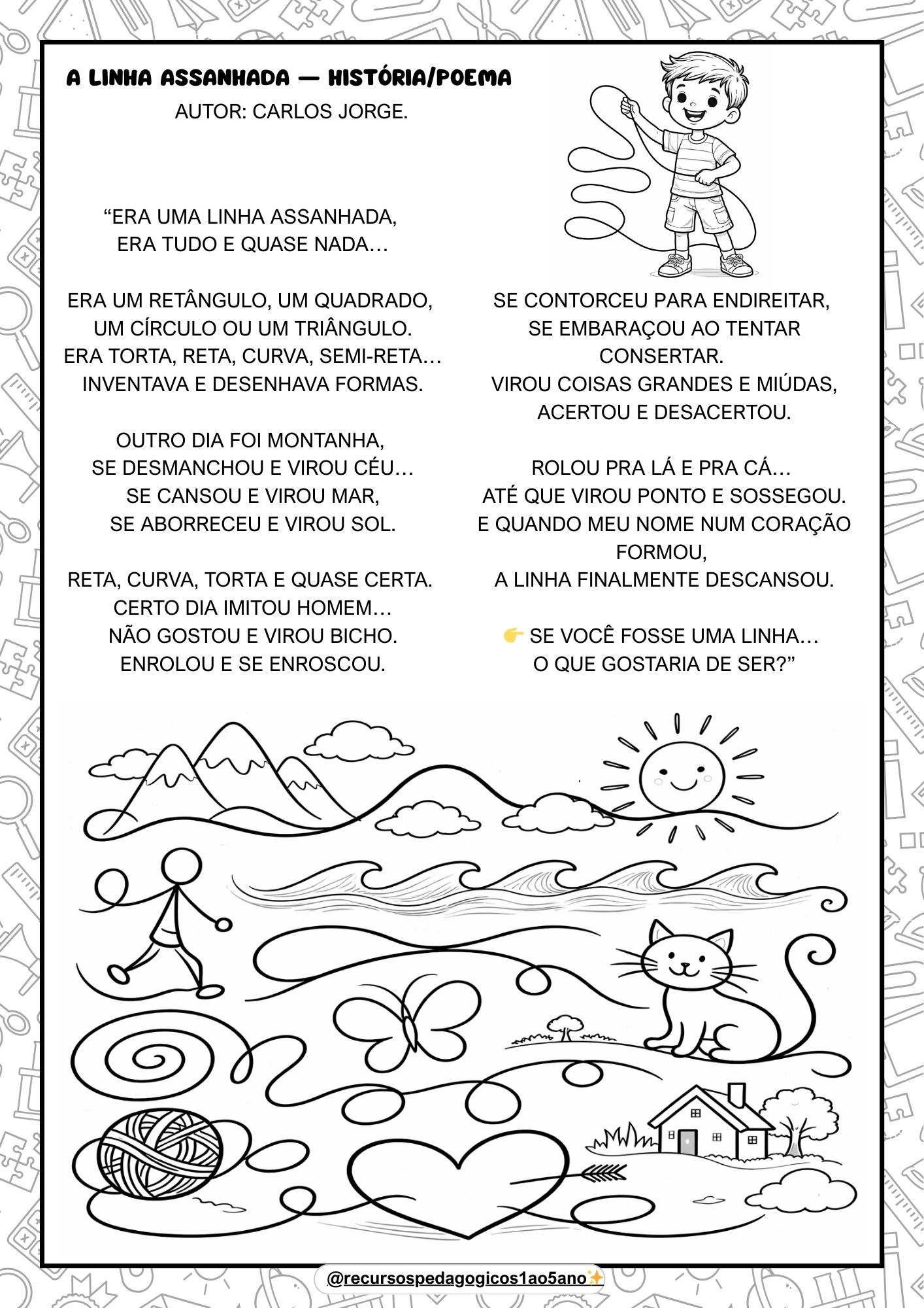 Poema "A linha assanhada" com interpretação — 1º ao 5º ano – PDF para Imprimir | Anos Iniciais — amostra 1: O que vem no…