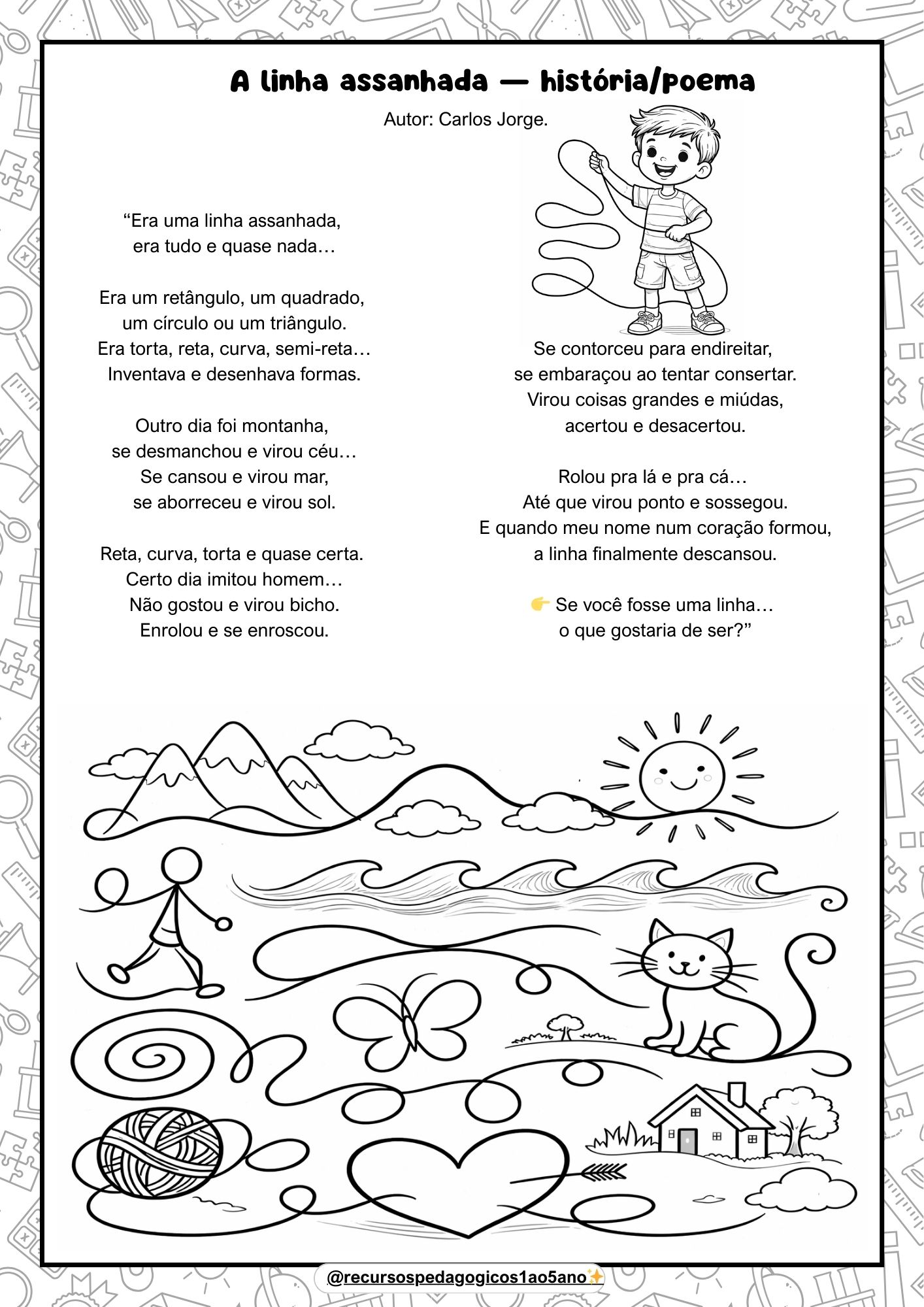 Poema "A linha assanhada" com interpretação — 1º ao 5º ano – PDF para Imprimir | Anos Iniciais — amostra 3: Para quem é…