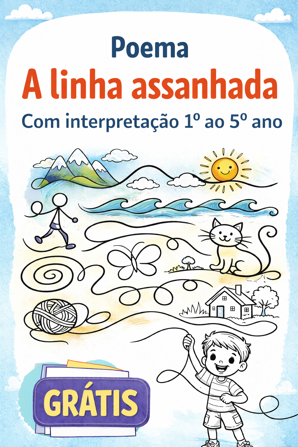 Poema "A linha assanhada" com interpretação — 1º ao 5º ano – PDF para Imprimir | Anos Iniciais — capa do material