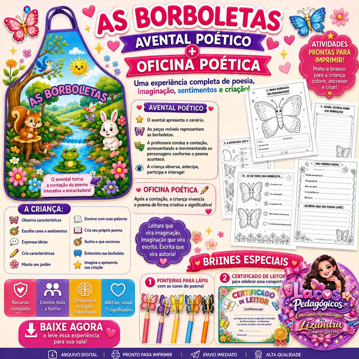 Poema As Borboletas: Oficina, Avental Poético e Brindes — capa do material