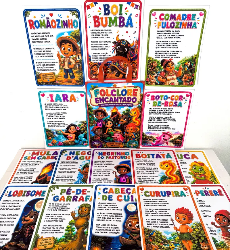 Poemas do Folclore: Sacola Folclore Encantado para Imprimir — amostra 2: O que vem no material