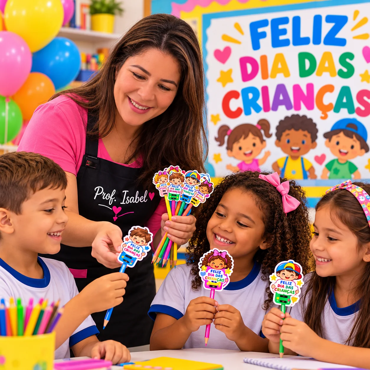 Ponteiras para Lápis Dia das Crianças – 5 Cartelas em PDF — amostra 3: ✂️ Como montar as ponteiras?