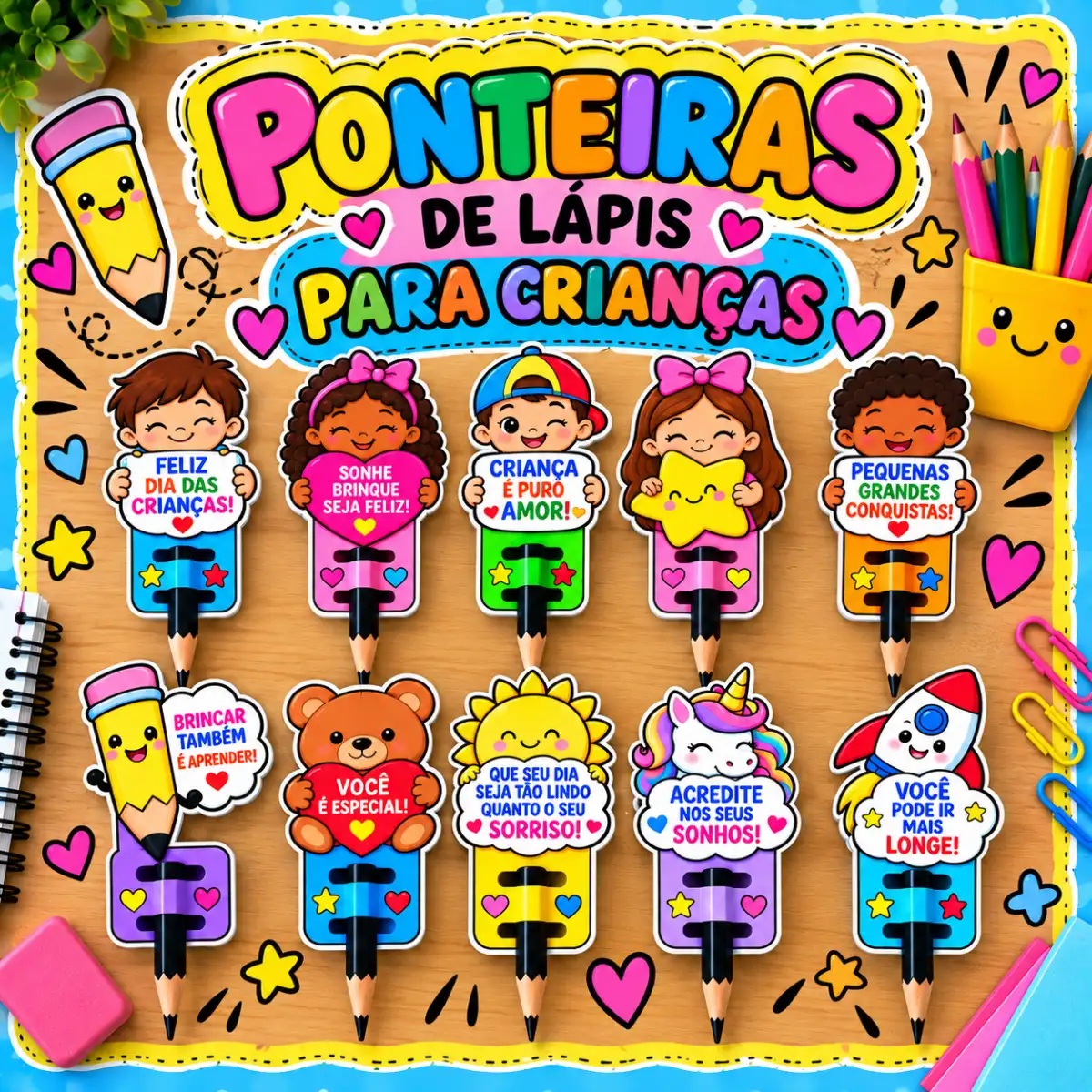 Ponteiras para Lápis – Lembrancinha Dia das Crianças — Atividades para Educação Infantil: Kit com 7 páginas e 10 modelos de…