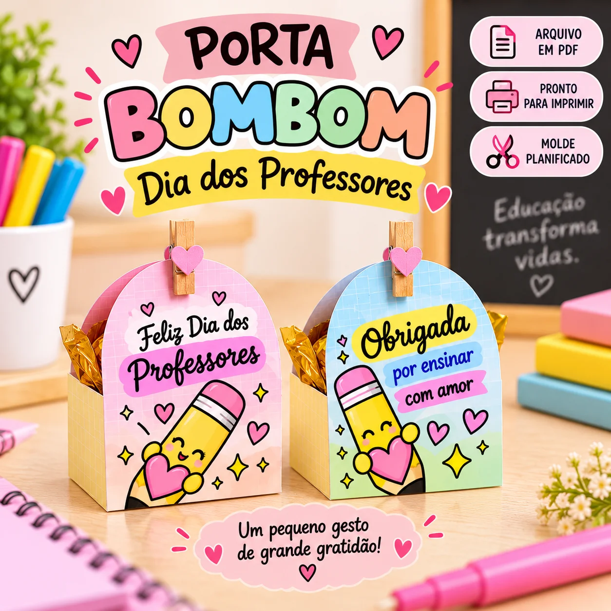 Porta-Bombom Dia dos Professores – Arquivo Digital — amostra 2: Uma lembrancinha prática, delicada e fácil de montar para…